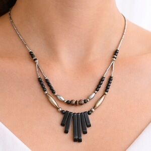 Native American Necklace crafted sterling silver and feature grey hematite stone